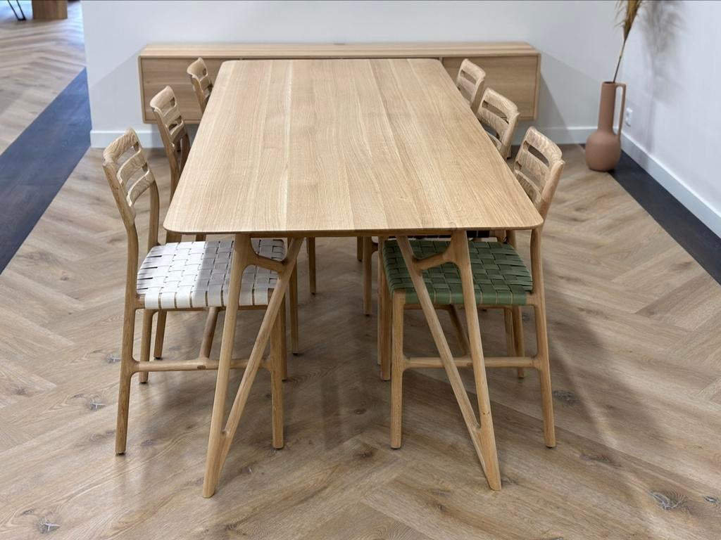 Eiken tafel incl. stoelen 220x90cm, Ophalen, Vijf personen of meer, Rechthoekig, 50 tot 100 cm