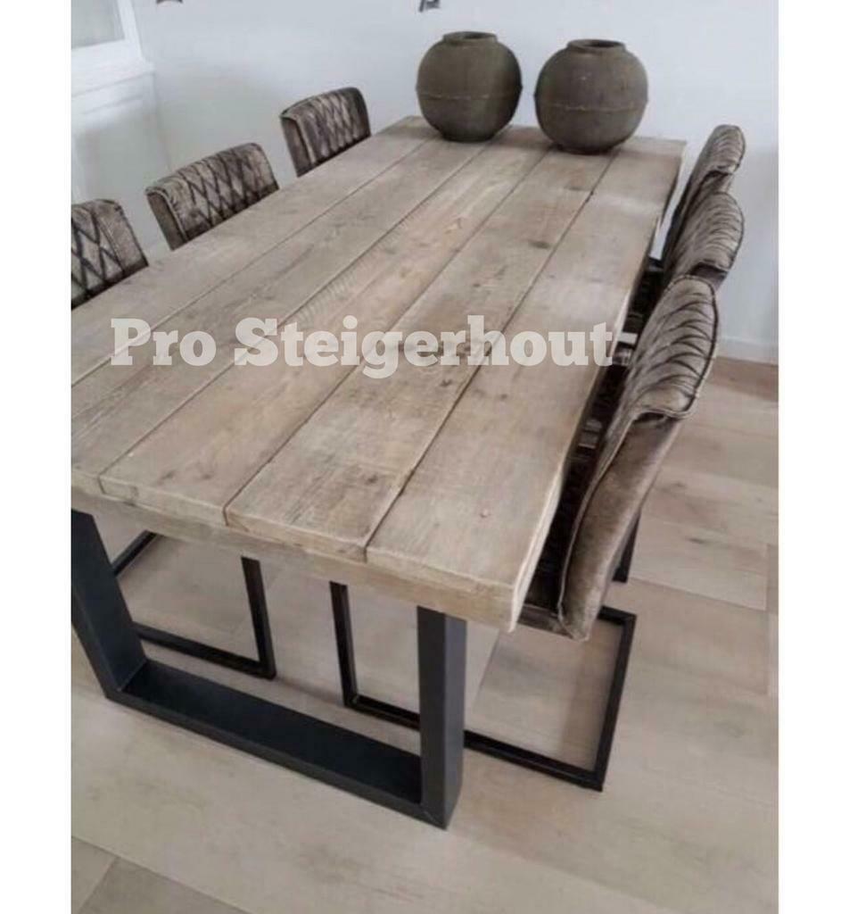 Steigerhout Eettafel Tafel Vergadertafel Eetkamertafel Buro, Nieuw, Ophalen of Verzenden, Industriëel, Rechthoekig