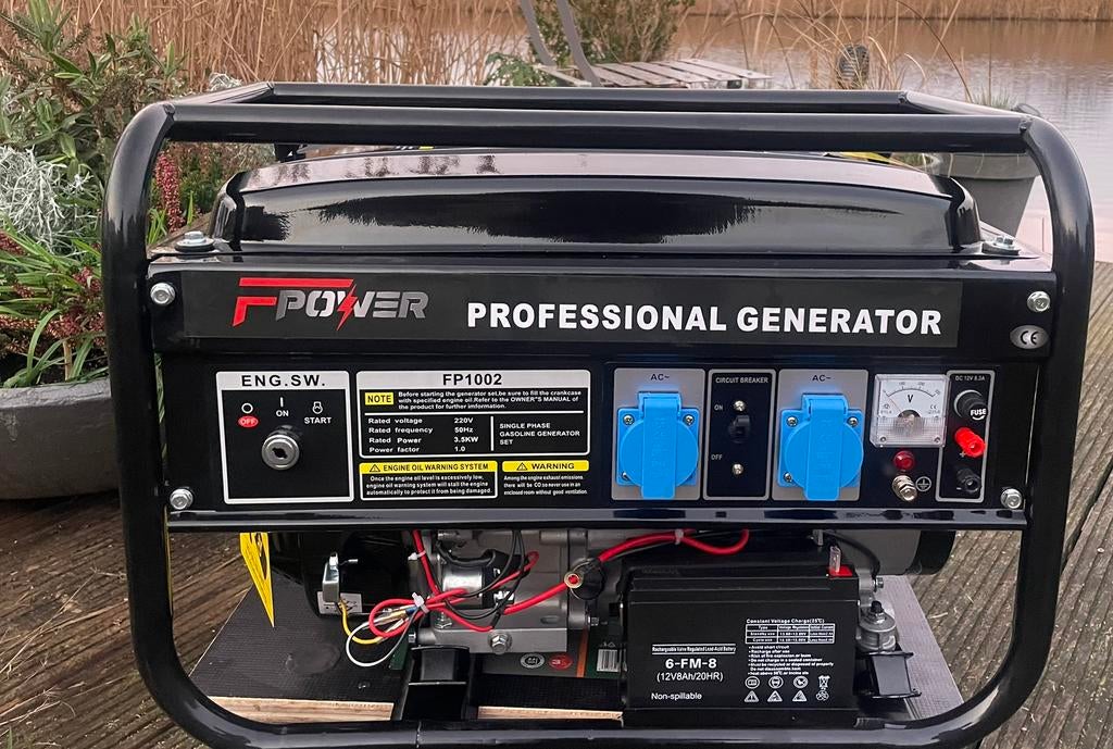 Noodstroom F-Power 3500watt elektrische start, koperen spoel, Het goedkoopste adres, Benzine, Nieuw, Aggregaten specialist, nooit een miskoop !
