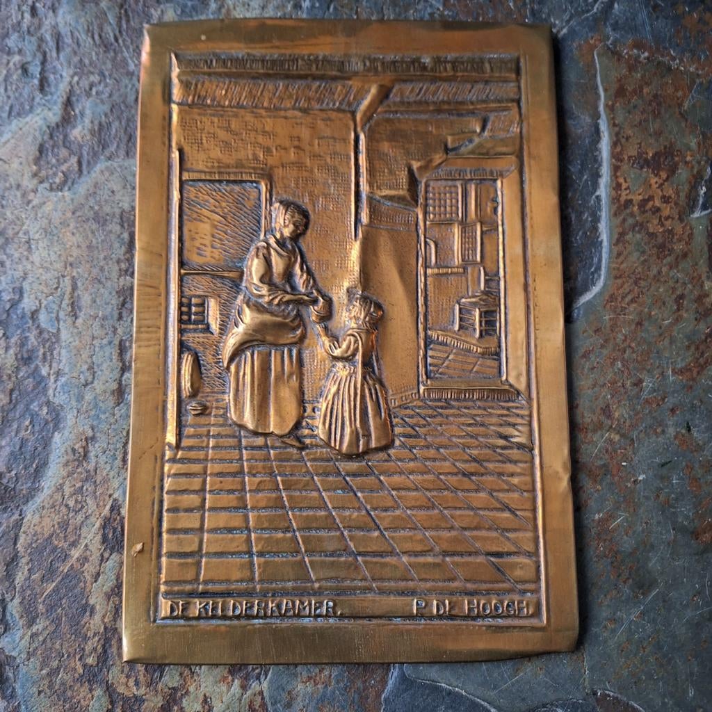 Bronzen Plaque P. de Hoogh - De Kelderkamer, Ophalen of Verzenden