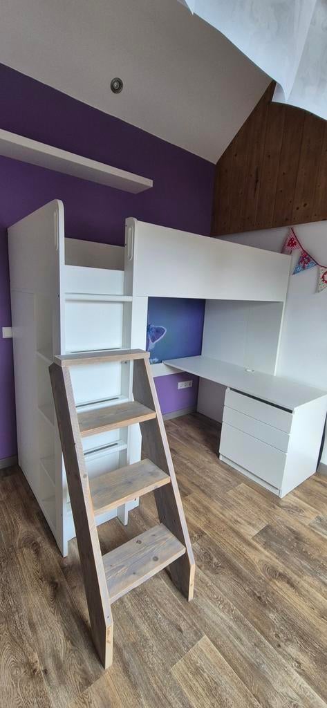 Smastad Ikea Hoogslaper met Bureau en kast, Huis en Inrichting, Slaapkamer | Bedden, Ophalen, Gebruikt, 90 cm, Eenpersoons