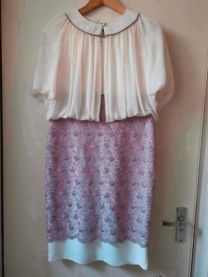 Cocktailjurk  kostuum Wit - paars   kant en bolero maat 40, Kleding | Dames, Maat 38/40 (M), Paars, Nieuw, Ophalen of Verzenden