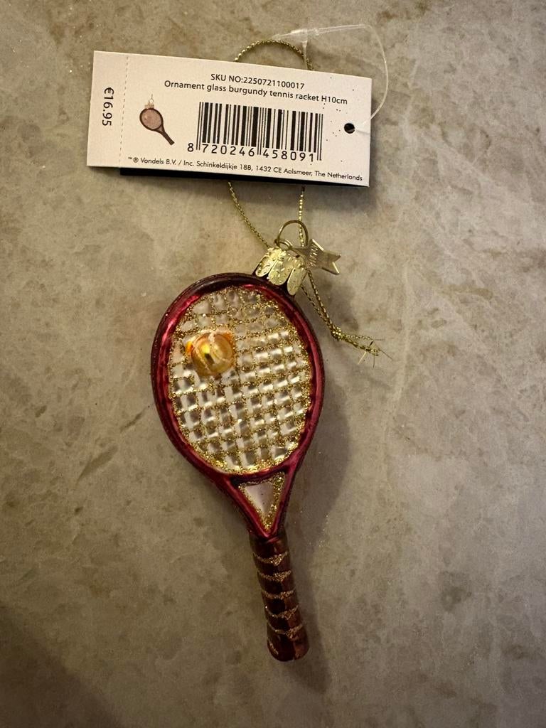 Nieuw VONDELS tennisracket kerstornament, Diversen, Kerst, Ophalen of Verzenden, Nieuw