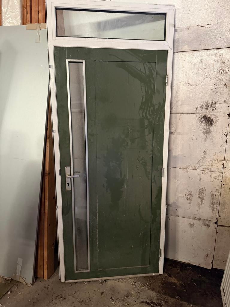3 Metalen plataldeuren in kunststof kozijnen met bovenlicht, Ophalen, Gebruikt, 80 tot 100 cm, Buitendeur