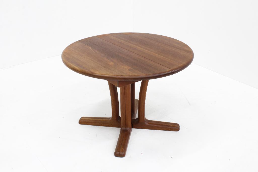 Vintage Dyrlund Deense ronde uitschuifbare massief teak, Ophalen, 50 tot 100 cm, Zo goed als nieuw, Teakhout