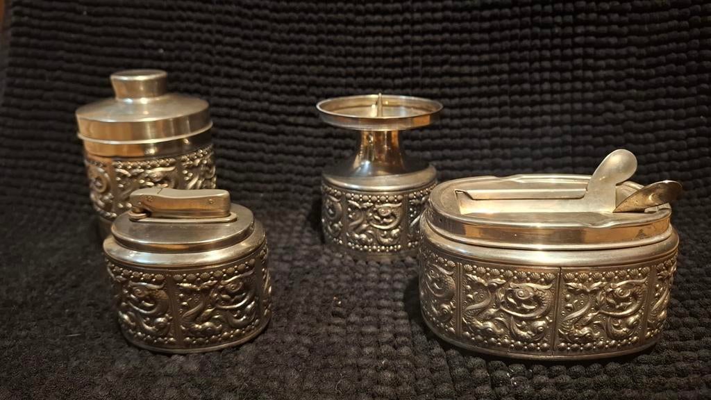 Vintage Verzilverde Rookset barok vis decor Wilhelm Binder, Ophalen of Verzenden, Zilver