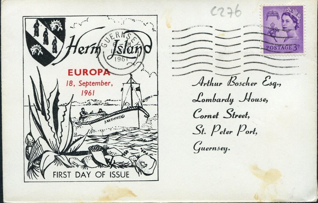 Engeland GB 1961 c276 EUROPA Herm eiland sloep, Postzegels en Munten, Postzegels | Eerstedagenveloppen, Verzenden, Beschreven
