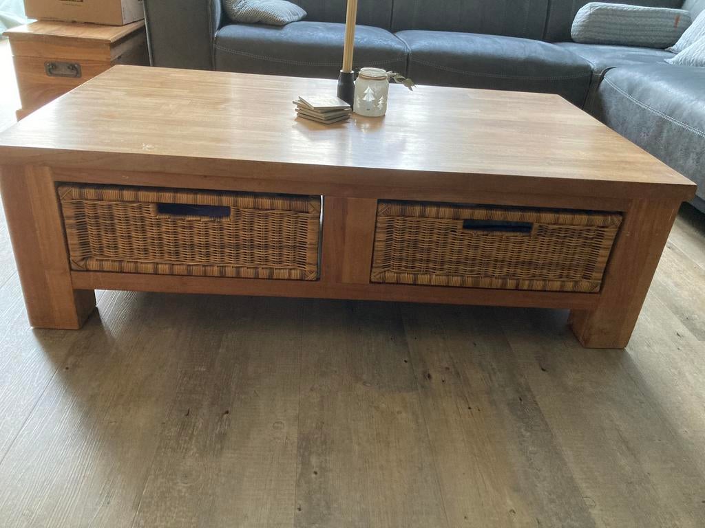 Teak houten salon tafel, Huis en Inrichting, Tafels | Salontafels, Ophalen, Gebruikt, 100 tot 150 cm, Teakhout