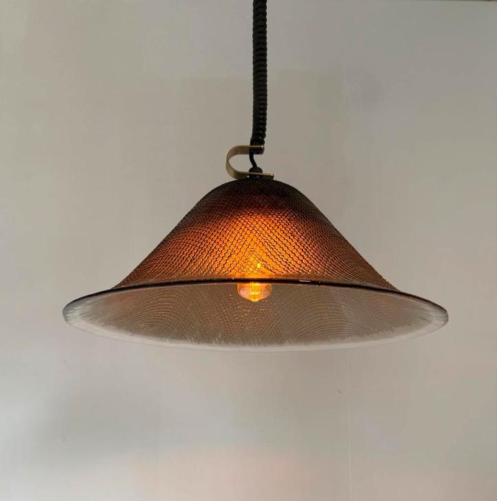 Vintage Peill & Putzler hanglamp ‘80, Ophalen of Verzenden, Zo goed als nieuw, Glas, Vintage retro buisframe design rotan webbing papercord deens