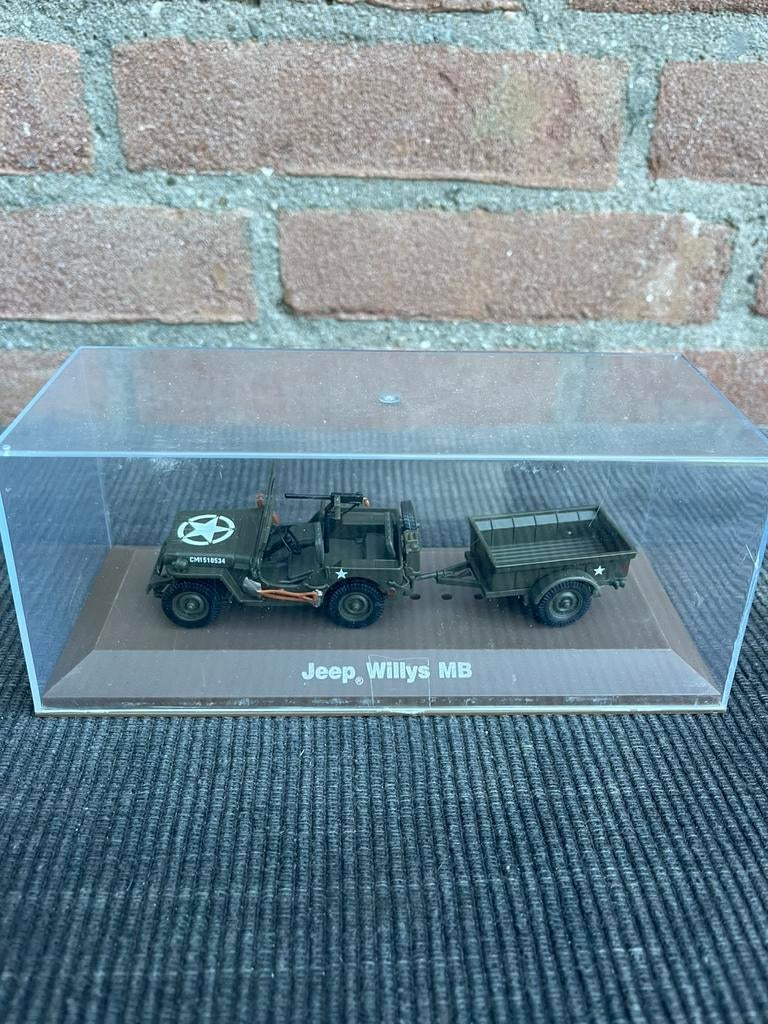 1:43 Willys Jeep + aanhanger Army leger …… 9,50, Ophalen of Verzenden, Zo goed als nieuw, Auto, Overige merken