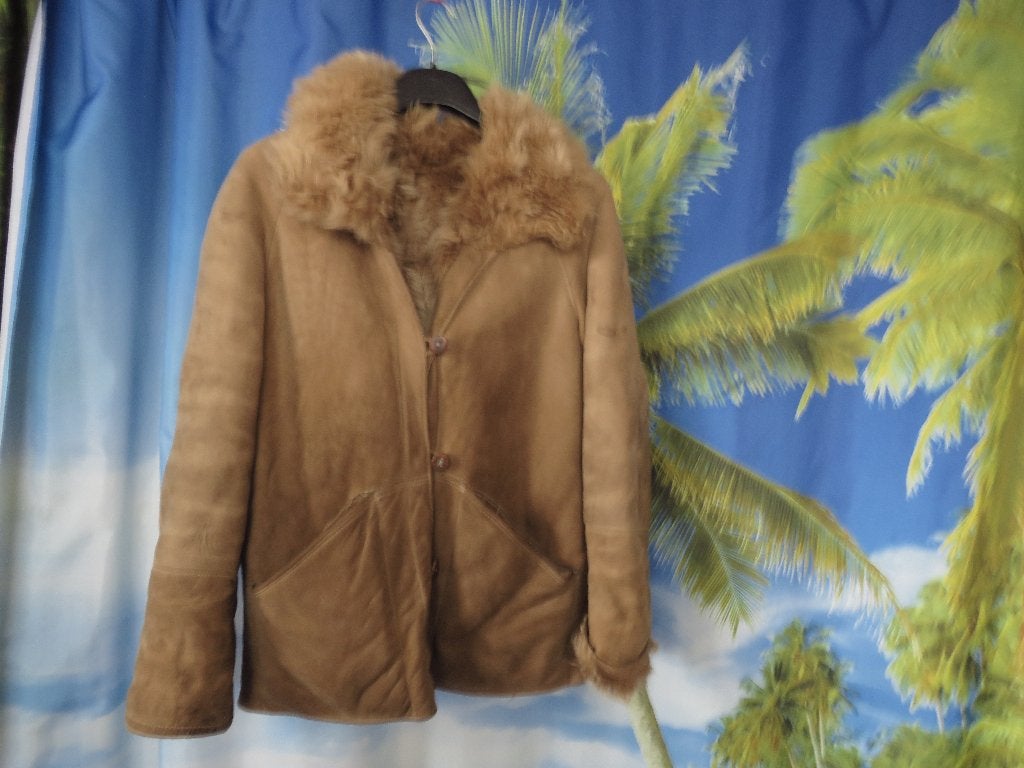 vintage used rancher schapenvacht jas mt m Overland, Maat 38/40 (M), Beige, Overland, Ophalen of Verzenden