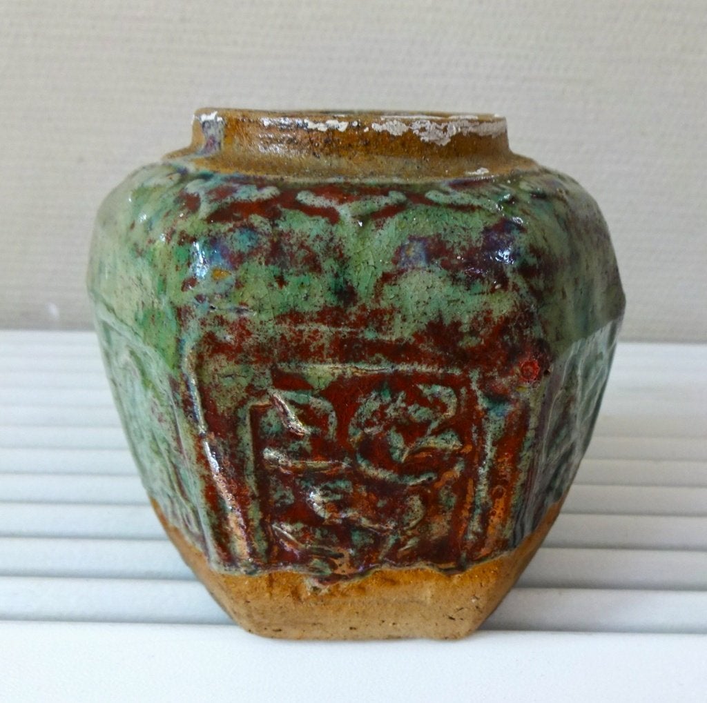 Oud Chinees Shiwan gemperpotje: rood + celedon glazuur, Ophalen of Verzenden