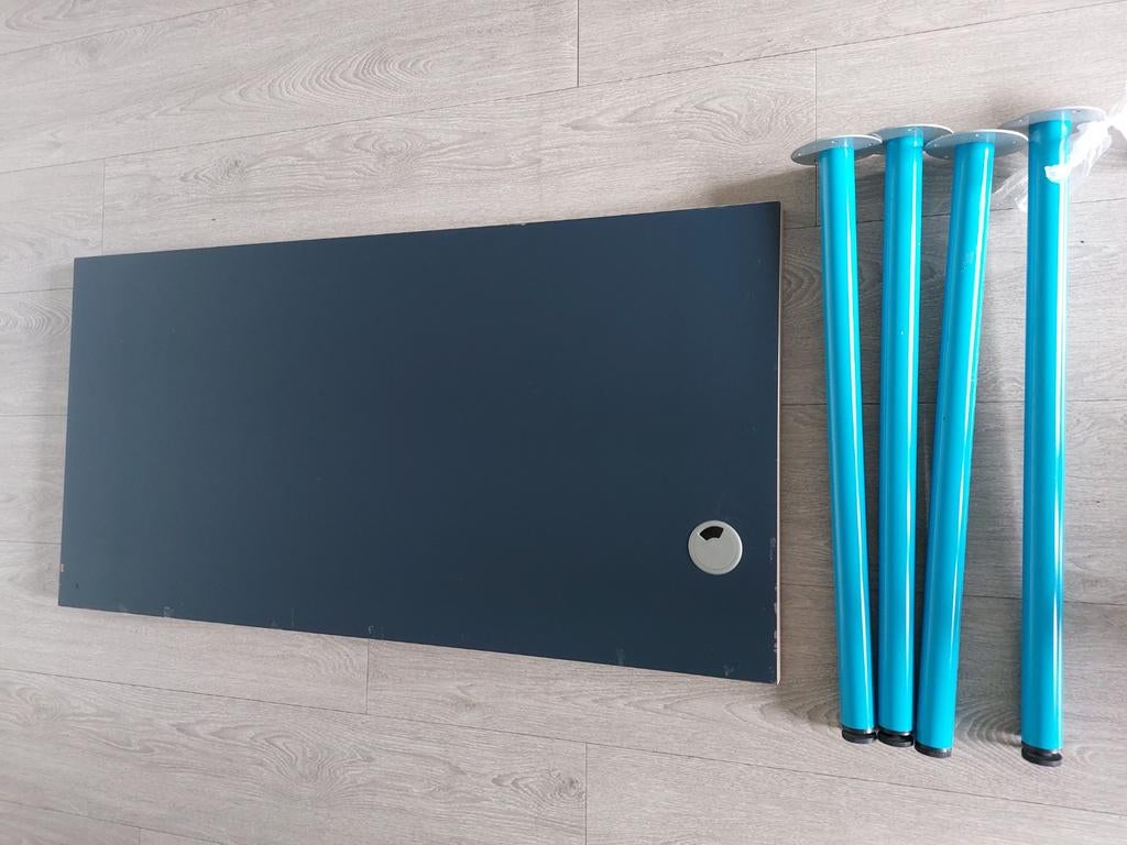 IKEA LINNMON Bureau met blauwe poten, Ophalen, Zwart, Gebruikt, 120 cm