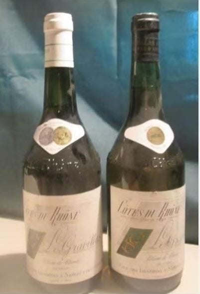 2x Le Gravillas Cotes du Rhone Villages Sablet - 1982/1985, Verzamelen, Wijnen, Frankrijk, Ophalen of Verzenden, Witte wijn, Vol