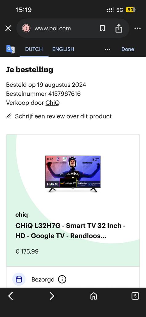 Chiq L32H7G Smart TV 32 inch HD, HD Ready (720p), 80 tot 100 cm, Smart TV, Ophalen
