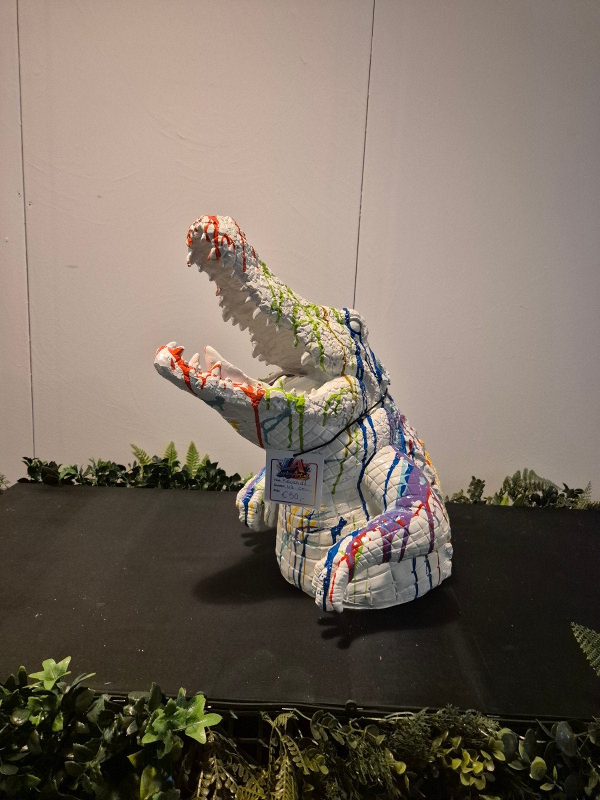 Kleurrijk Krokodil Beeld - 43 cm Polyester Kunst, Verzamelen, Ophalen