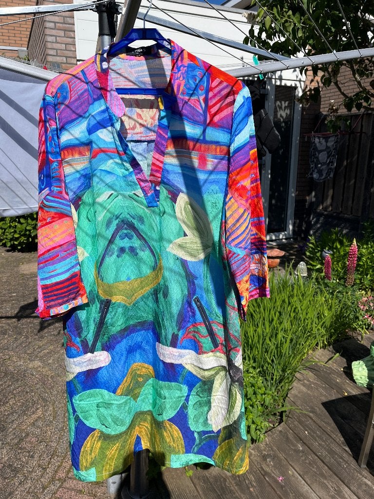 gekleurde zomerjurk mt 42/44, Kleding | Dames, Jurken, Overige kleuren, Maat 42/44 (L), Ophalen of Verzenden, Zo goed als nieuw