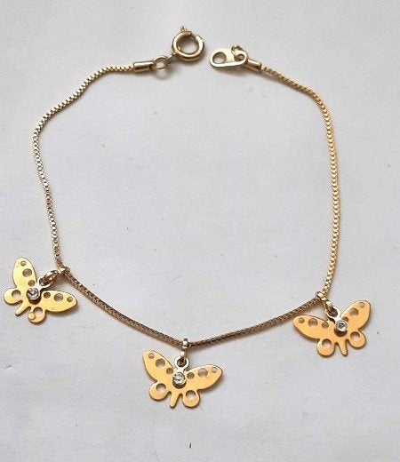 Leuke goudkleurige armband met vlinders en strass (6917-416), Ophalen, Nieuw, Goud, Overige materialen