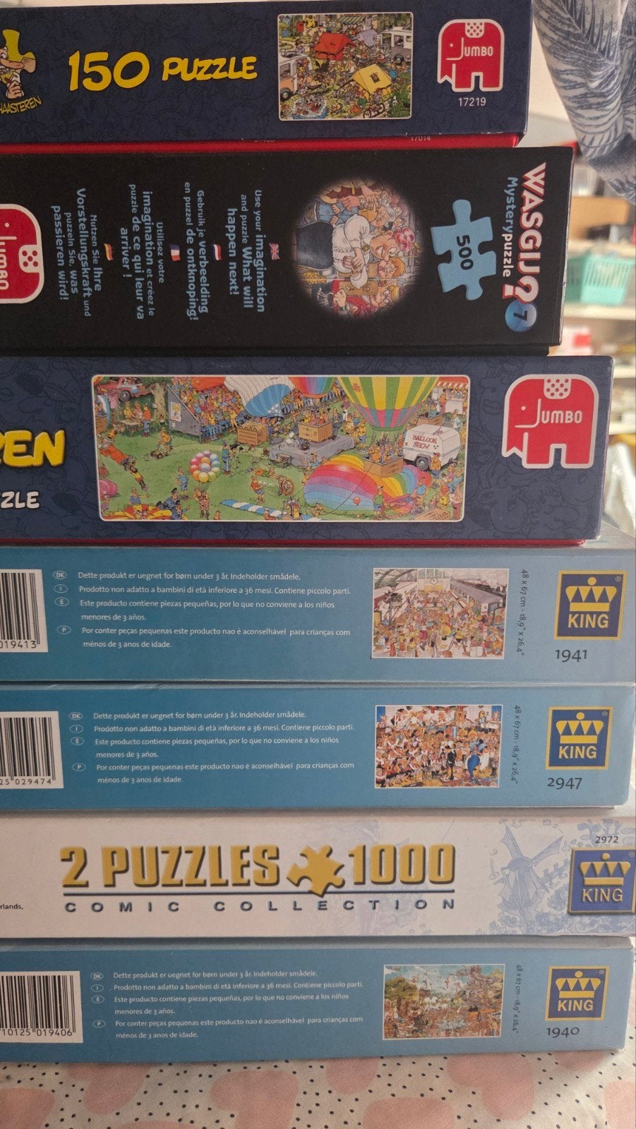 Legpuzzels: King, Wasgij en Jan Van Haasteren, Ophalen of Verzenden, 500 t/m 1500 stukjes, Gebruikt, Legpuzzel