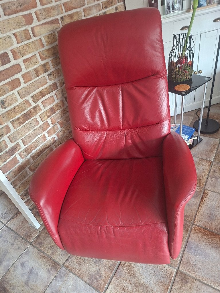 rode leren relaxfauteuil, Ophalen, Gebruikt, 50 tot 75 cm, Leer