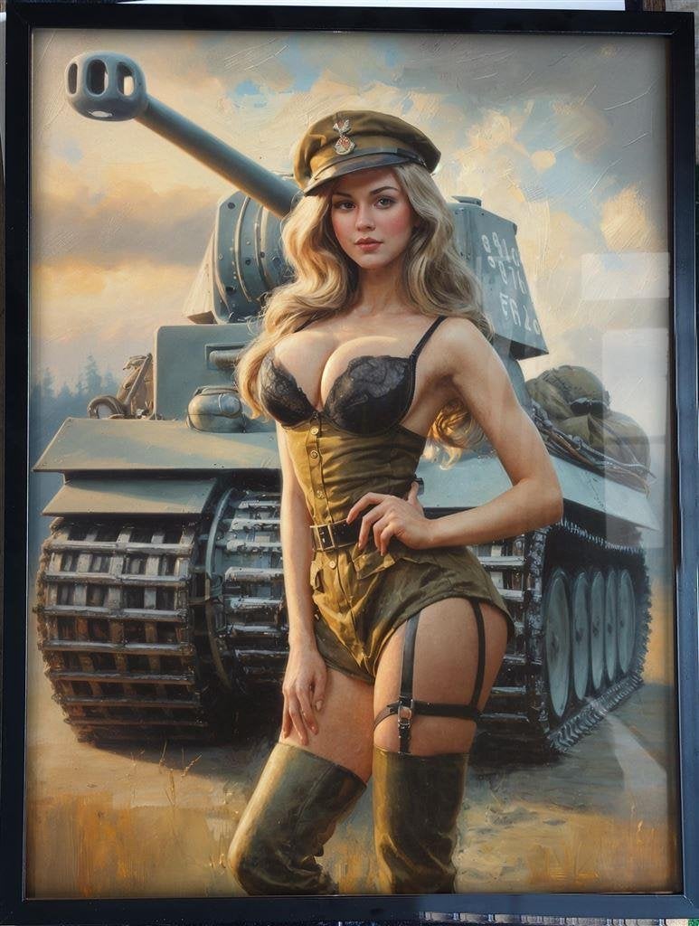 [Poster in Frame] Sexy Leger USA WW2 Pin up + Tank, Verzenden, Landmacht, Amerika, Foto of Poster