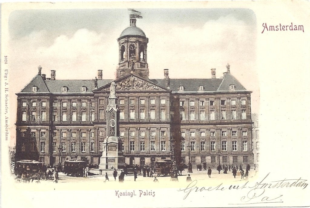 Amsterdam, Verzamelen, Ansichtkaarten | Nederland, Ophalen of Verzenden, Voor 1920, Gelopen, Noord-Holland