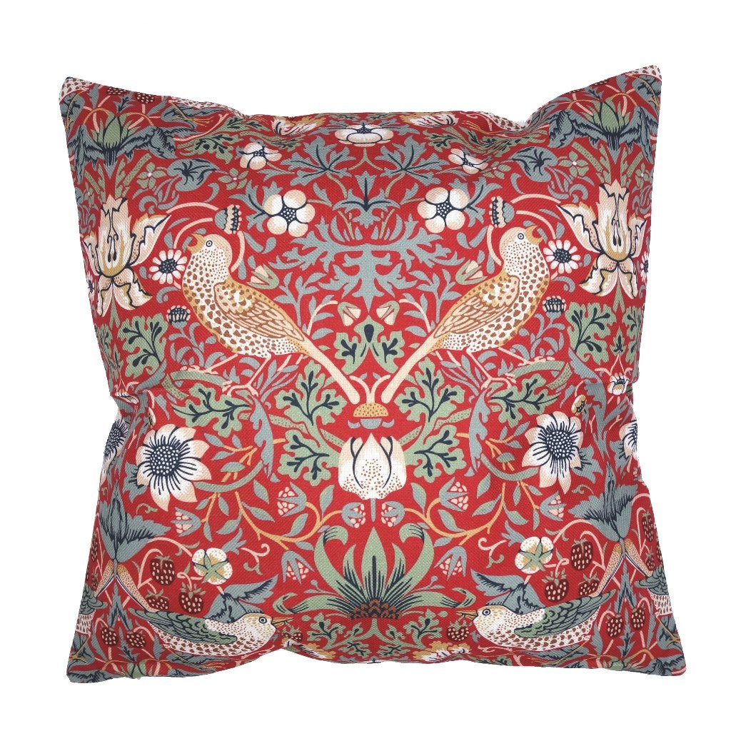 Kussenhoes Strawberry Thief rood linnenlook | 45 x 45 cm, Dekussenkraam@gmail.com, Verzenden, Nieuw, Dubbelzijdig