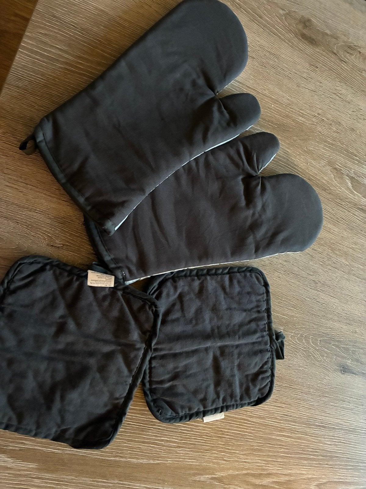 Ovenwanten en pannenlappen set - Zwart/Zilver, Ophalen, Overige typen, Zo goed als nieuw, Zwart