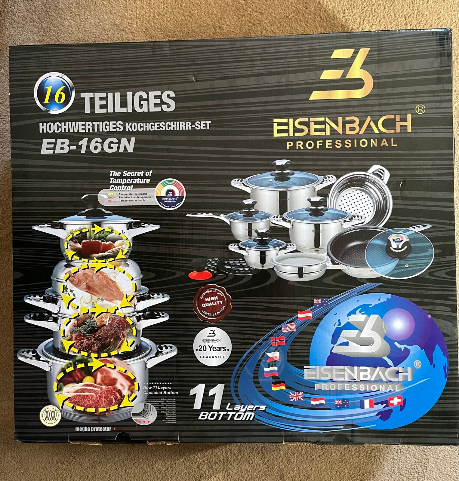 Eisenbach Professional 16-delige pannenset EB-16GN-Nieuw, Huis en Inrichting, Nieuw, Pannenset, Ophalen of Verzenden, Rvs