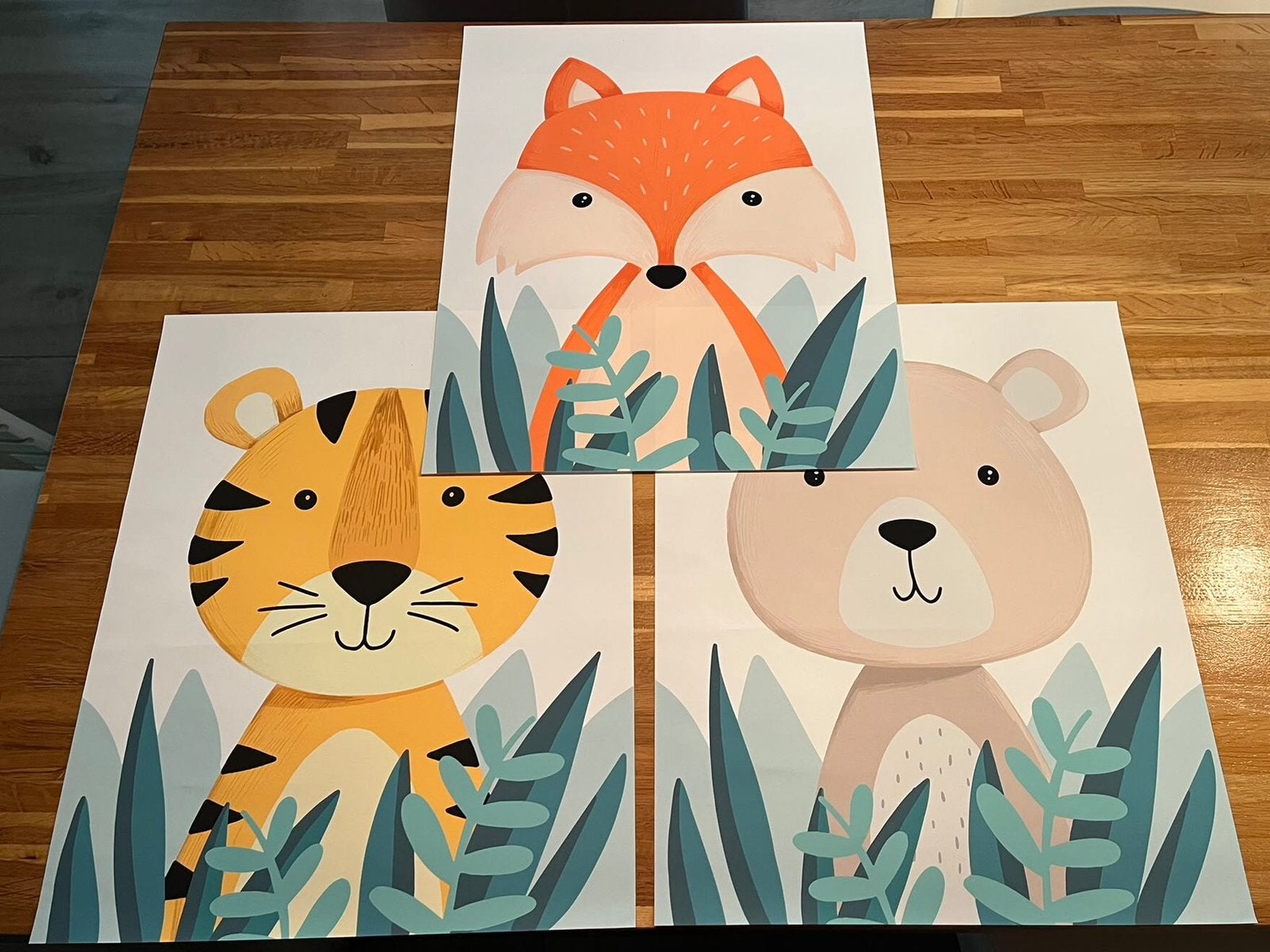 Posterset vos-tijger-beer (50x40 cm), Kinderen en Baby's, Ophalen of Verzenden, Zo goed als nieuw, Wanddecoratie