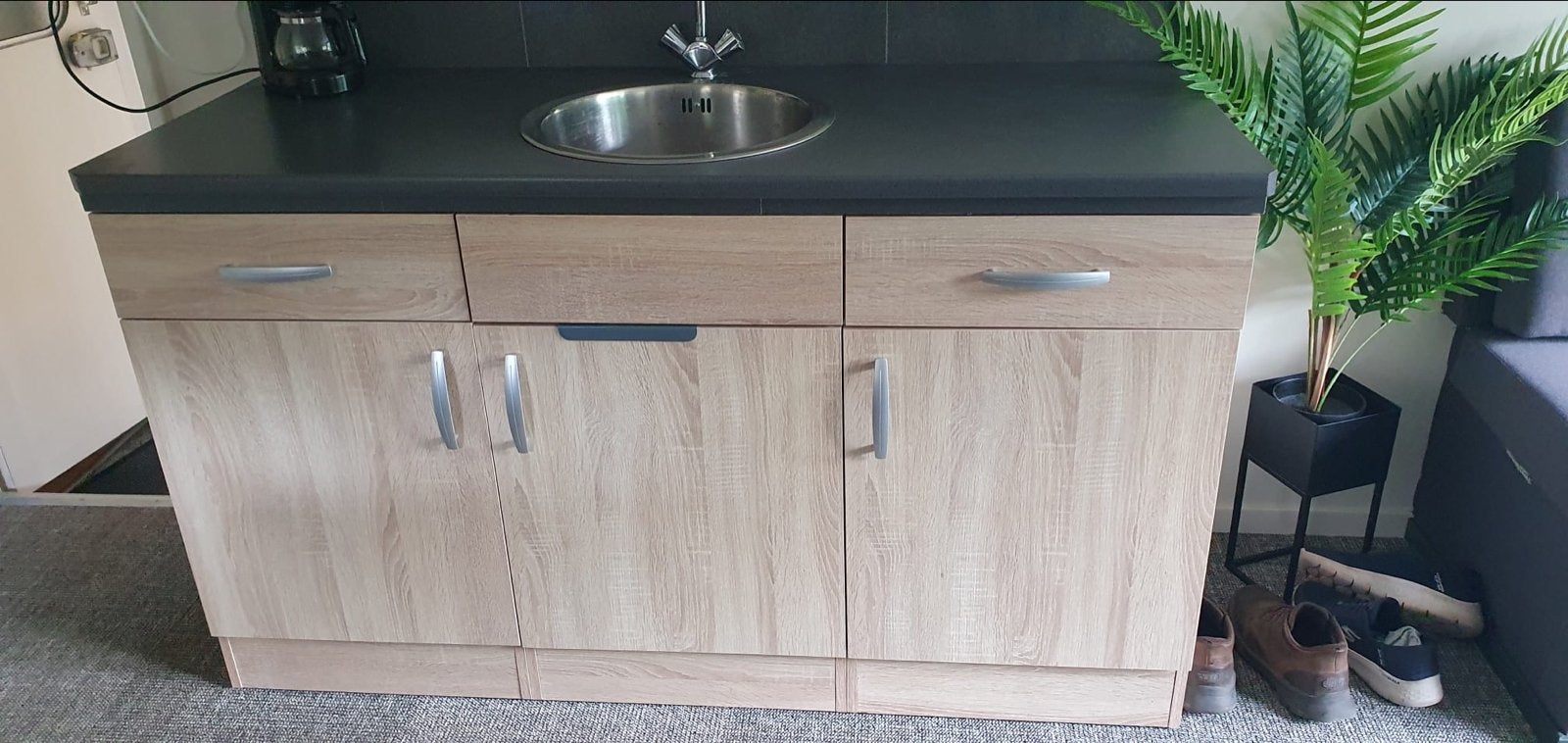 Compact keukenblok met spoelbak, 2 lades, 3 kastjes en plank, Huis en Inrichting, Keuken | Complete keukens, Ophalen, Gebruikt