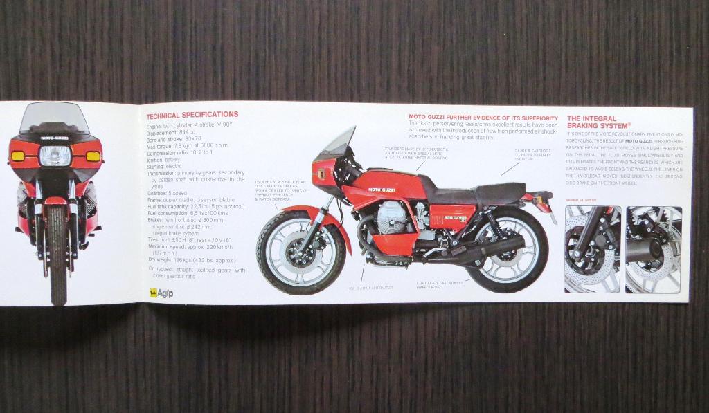 Folder Moto Guzzi 850 Le Mans II - ca 1979 (Engels), Motoren, Handleidingen en Instructieboekjes, Moto Guzzi, Verzenden