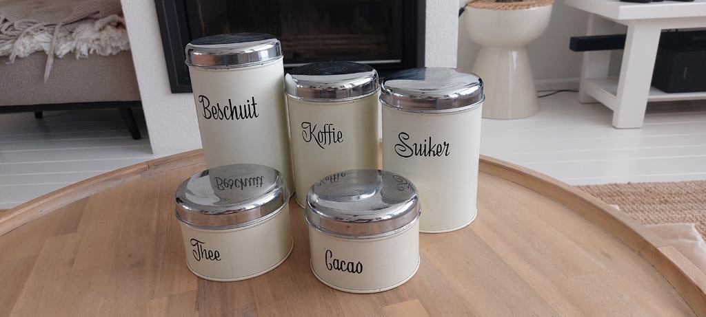 5-delig Vintage Brabantia voorraadpotten set., Beige, Gebruikt, Verzenden, Voorraadpot