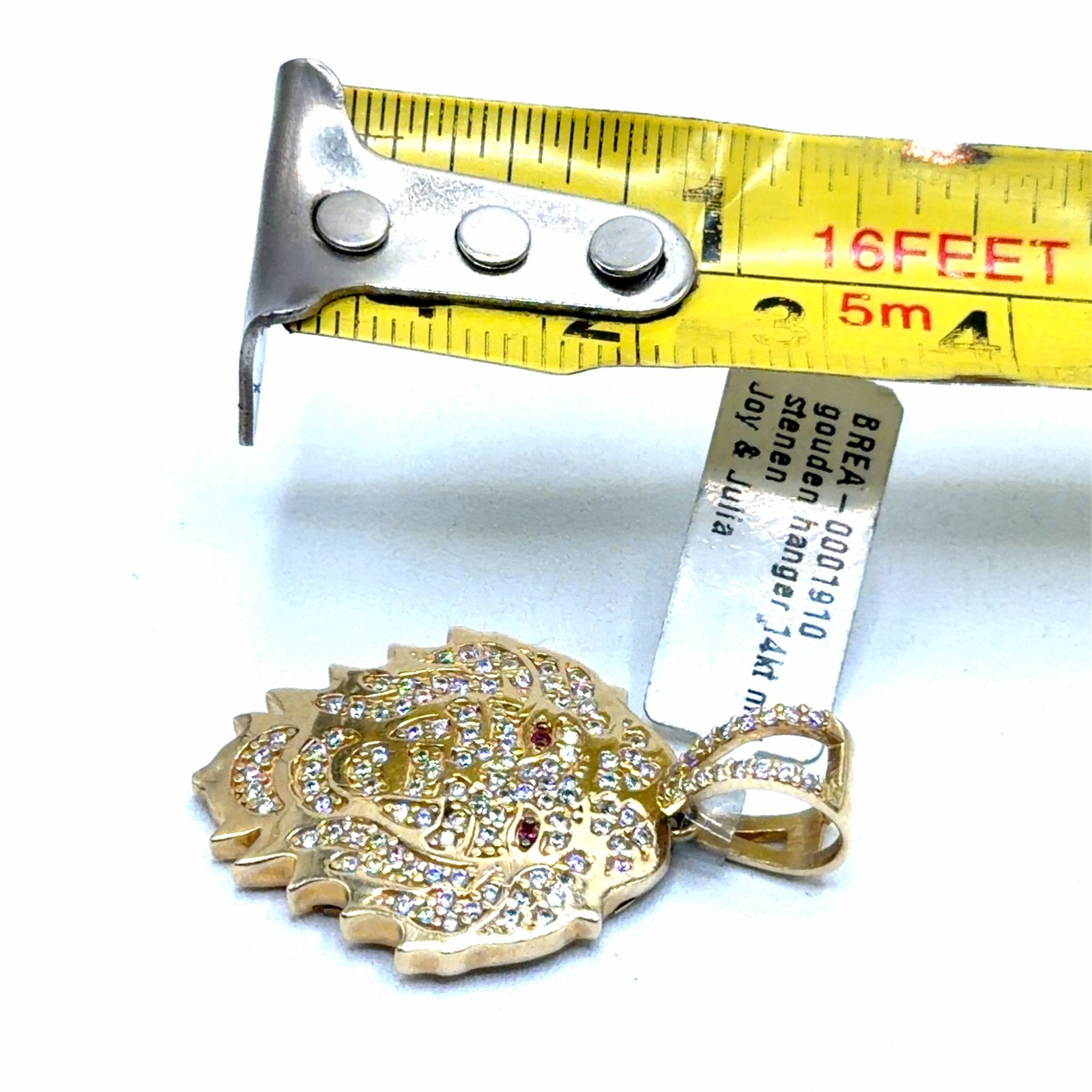 Gouden 14kt Leeuwenkop Hanger met Stenen, W, Nieuw, Ophalen of Verzenden, W