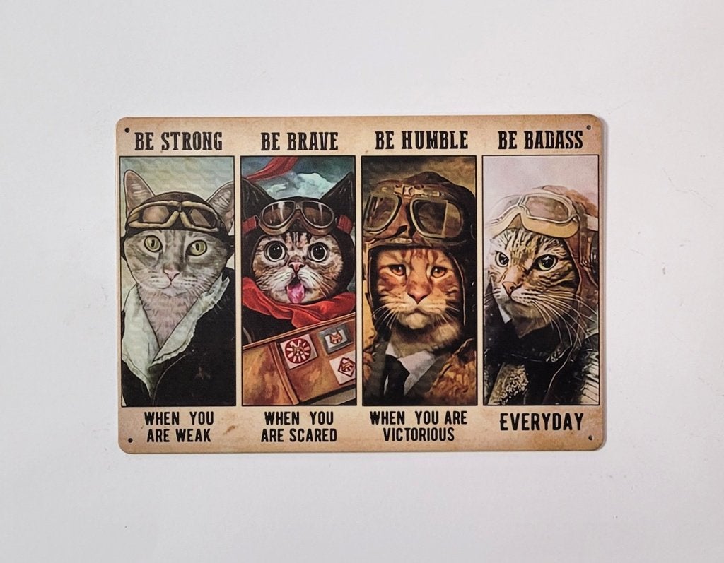 Katten brave strong humble reclamebord van metaal wanddeco, Info@deconoord.nl, Deco Noord, Nieuw, Ophalen of Verzenden