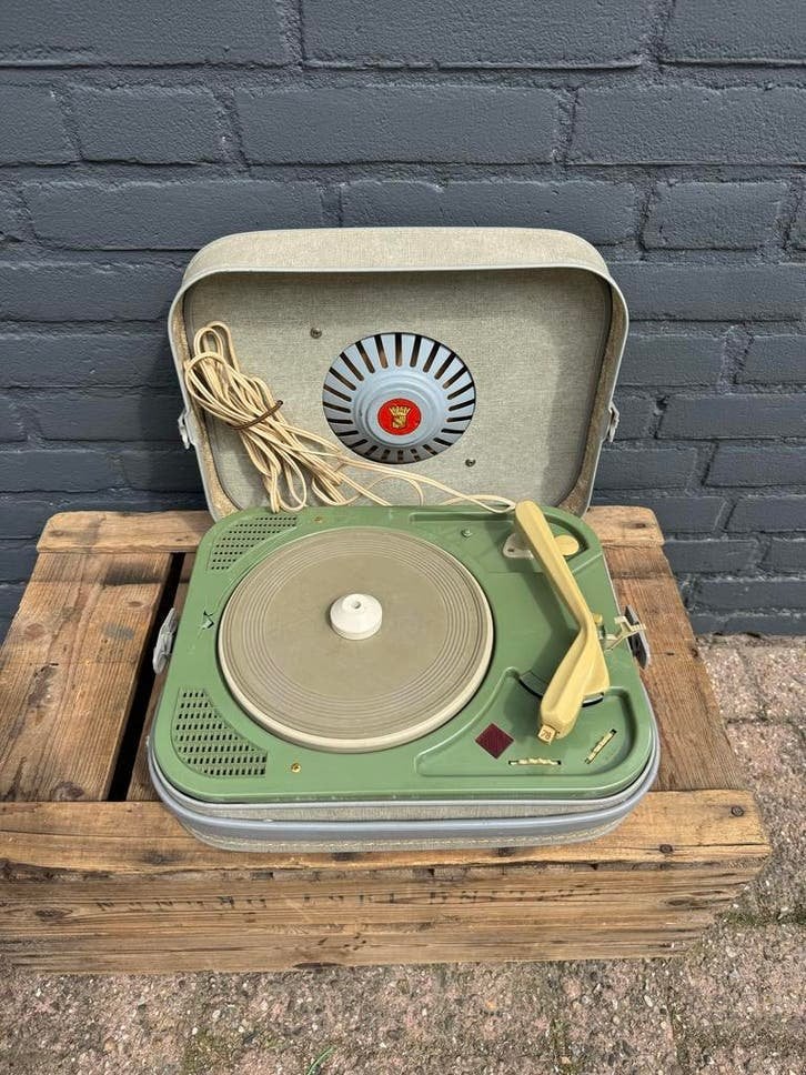 Vintage Platenspeler Koffer Model - Groen, Antiek en Kunst, Antiek | Tv's en Audio, Ophalen