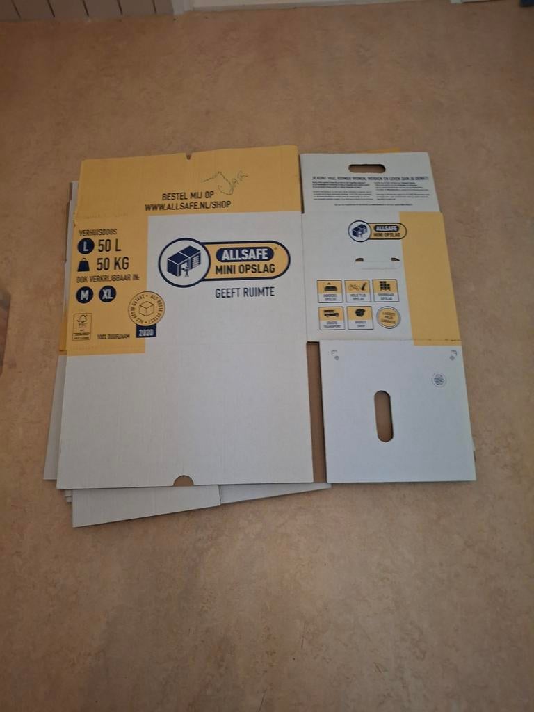 6 gratis verhuisdozen - Allsafe 50L, 40 tot 60 cm, Opvouwbaar, 50 tot 75 cm, Ophalen of Verzenden