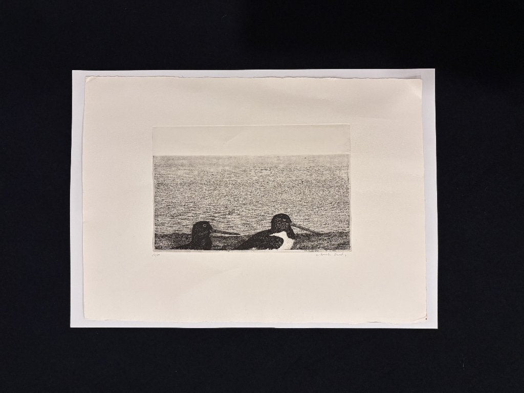 Charles Donker Ets Scholeksters op Griend | Gesigneerd 37/50, Antiek en Kunst, Ophalen, 28 cm, Genummerd, Flora en Fauna