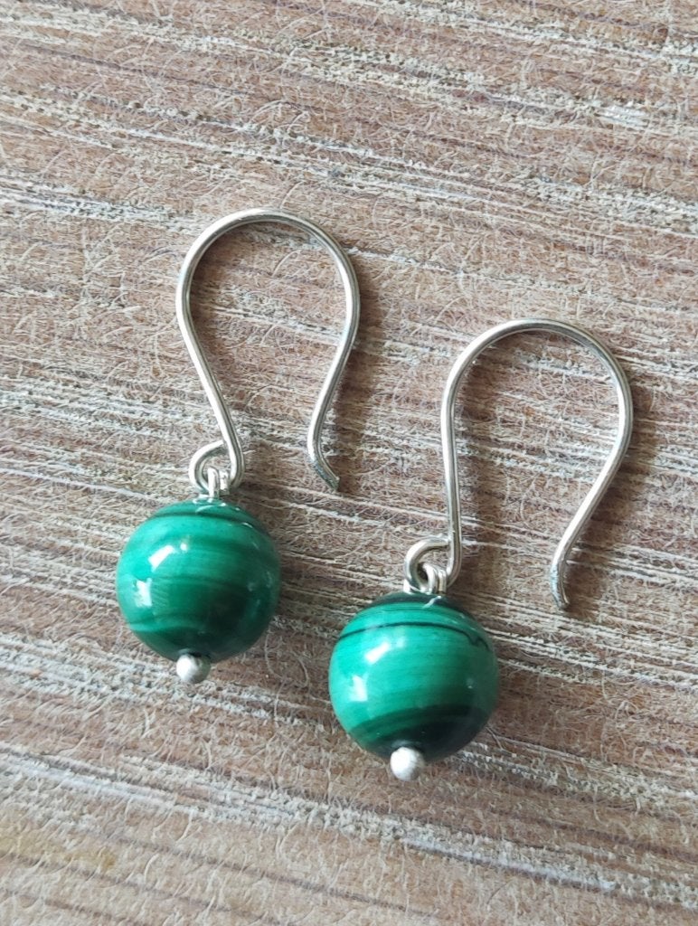 handgemaakte oorbellen echt zilver en malachiet, Hangers, Nieuw, Ophalen of Verzenden, Met edelsteen