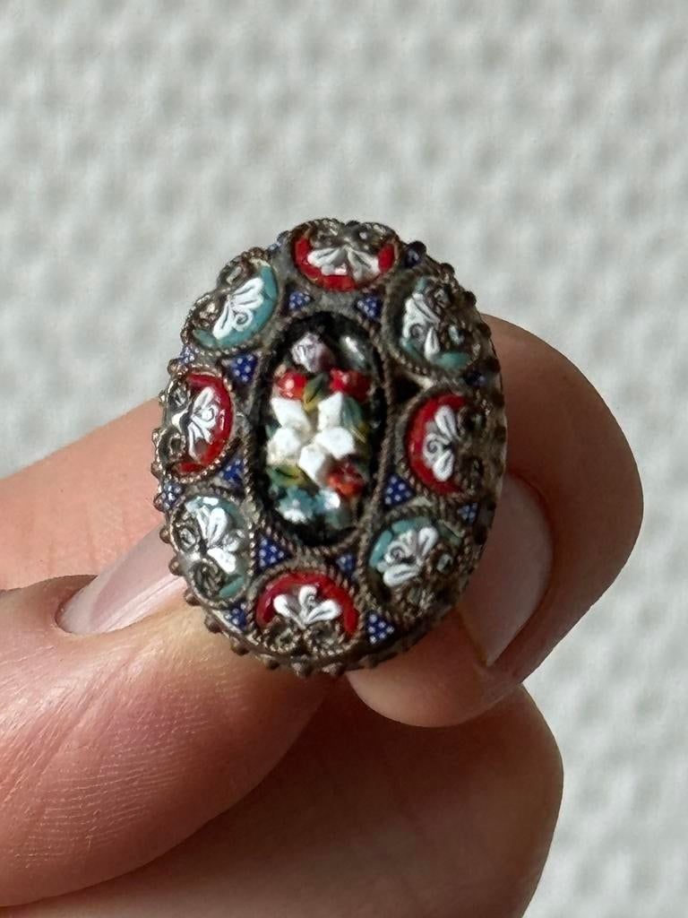 Antieke Broche Jaren 20 met Micro Mozaiek, 20s, Ovaal, Overige materialen, Gebruikt, Overige kleuren, Minder dan 4 cm