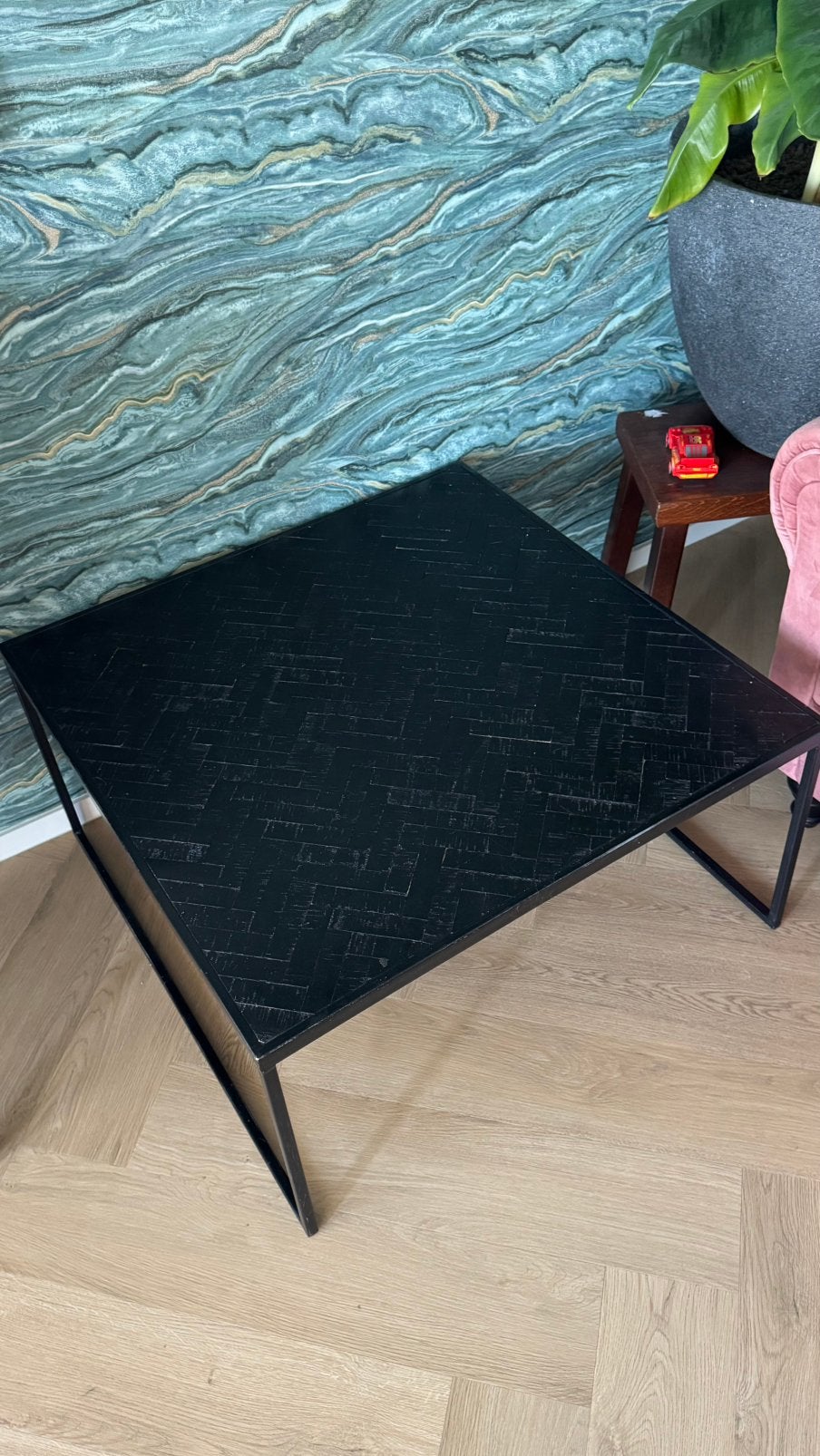 Salontafel zwart visgraat, Ophalen of Verzenden, Gebruikt, Rechthoekig, 50 tot 100 cm