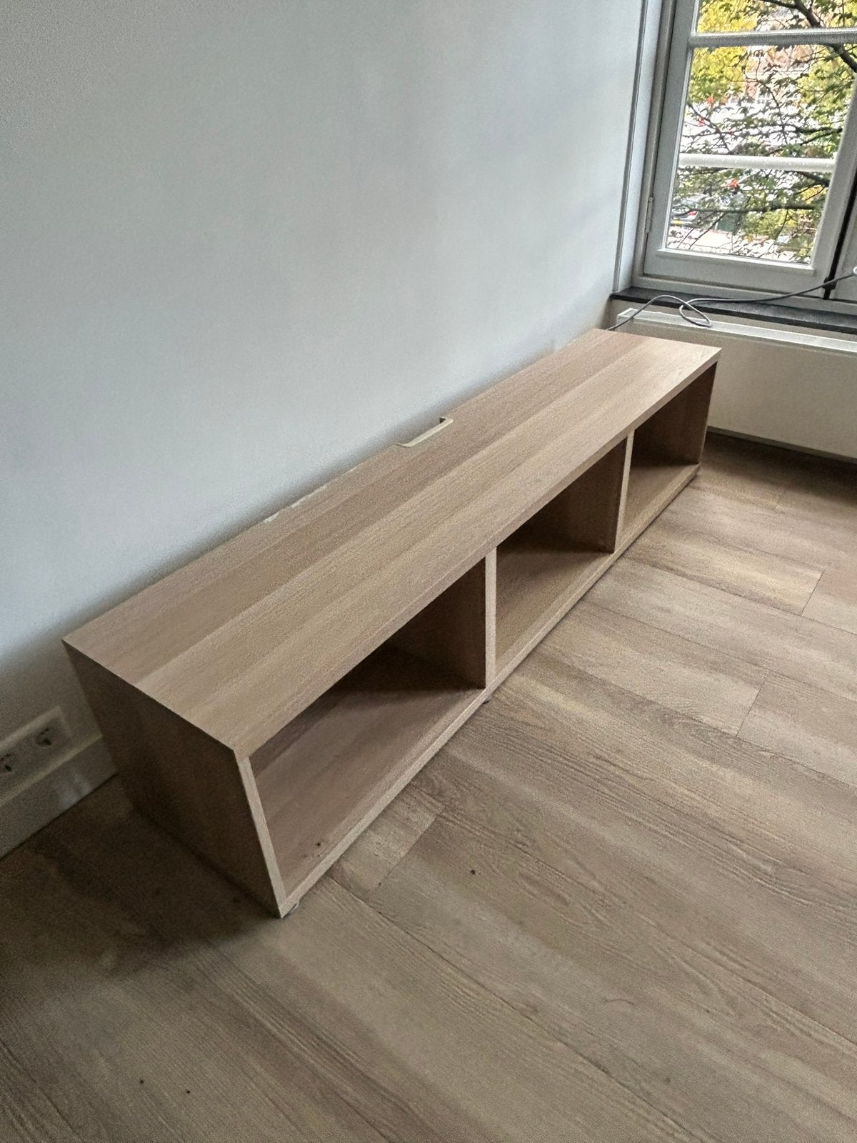 Light Oak TV Stand / TV Cabinet with 3 Open Compartments, Ophalen, Zo goed als nieuw, 25 tot 50 cm, Minder dan 100 cm
