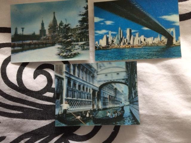 3 shell kaartjes Kremlin in Moskou, Skyline New York Venetië, Ophalen of Verzenden, 1960 tot 1980, Zo goed als nieuw, Overige onderwerpen