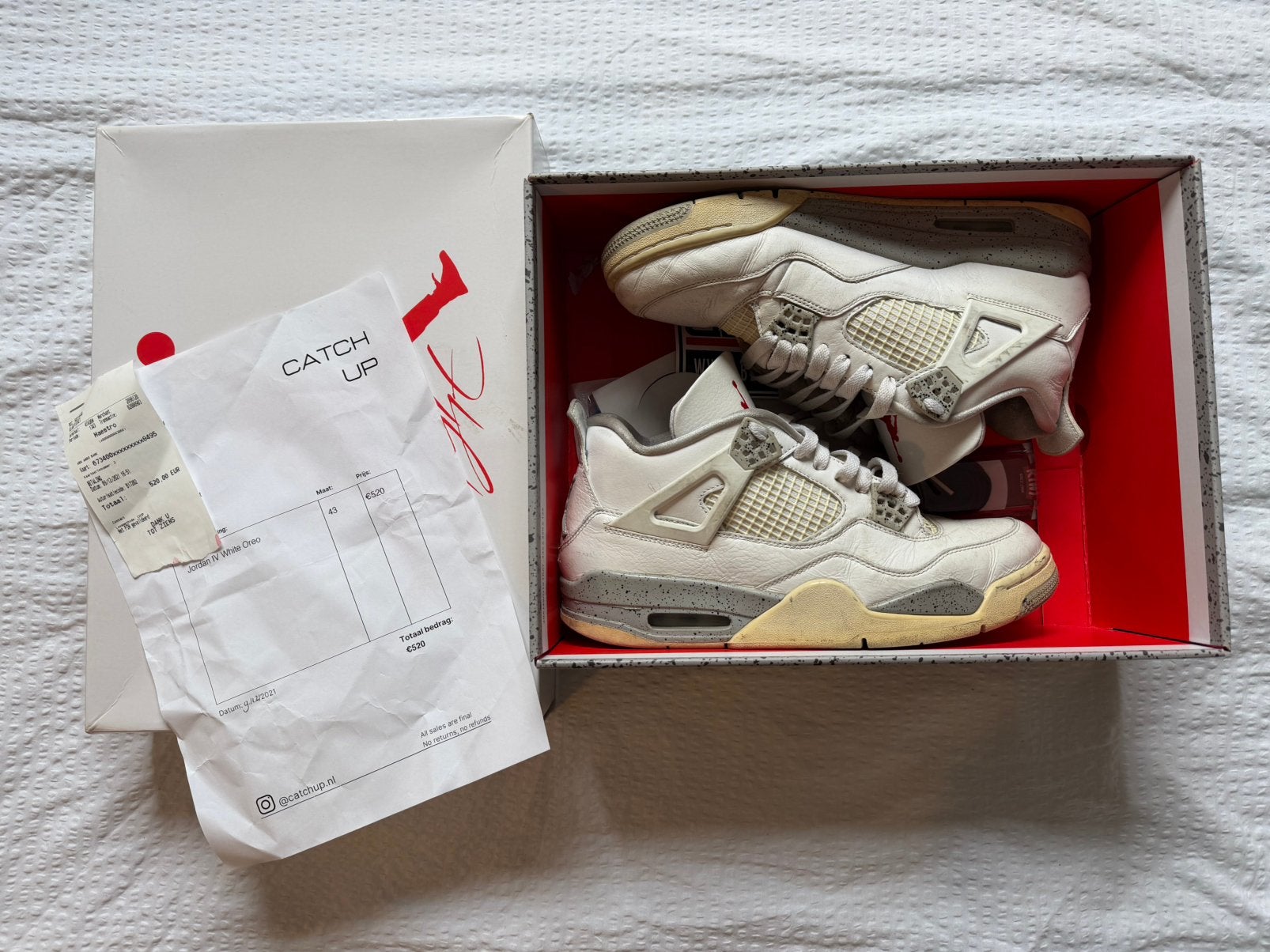 Jordan 4 White Oreo | Maat 43, Ophalen of Verzenden, Zo goed als nieuw, Wit