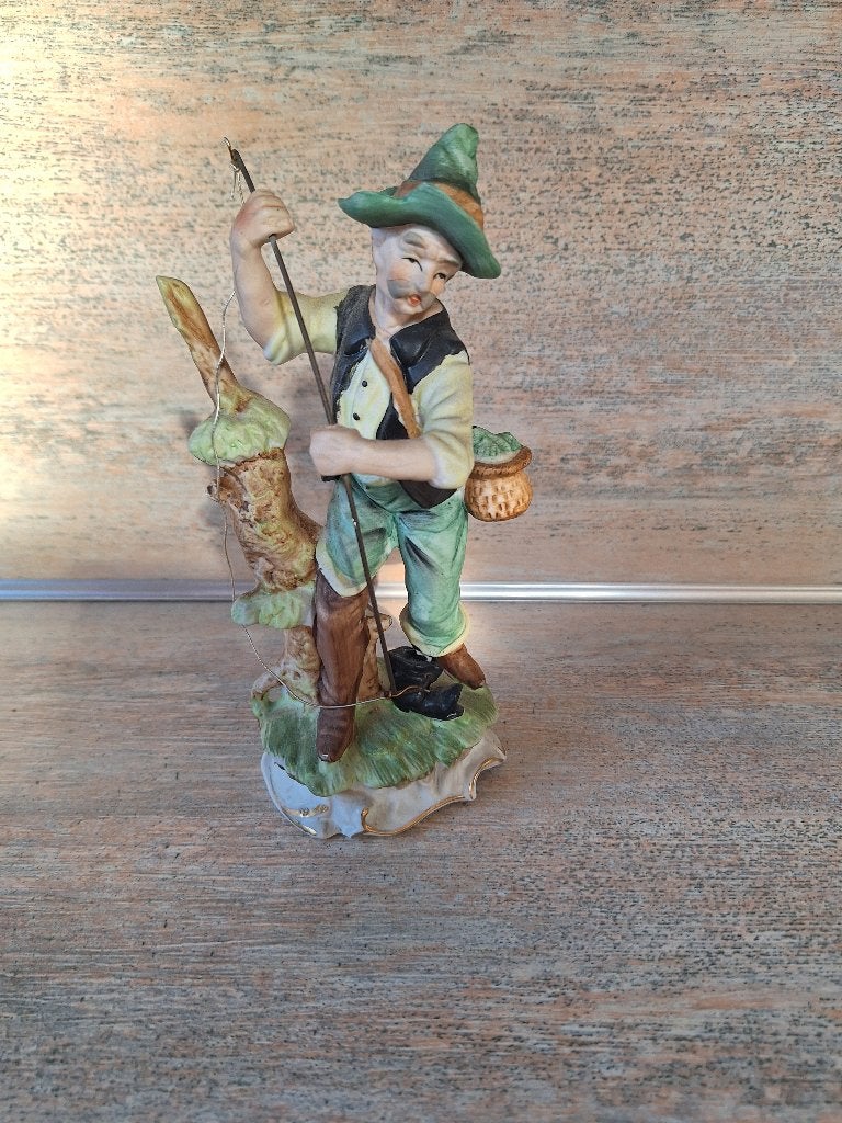 Vintage Porseleinen Visser Beeldje - Decoratief, Verzamelen, Ophalen, Gebruikt, Mens