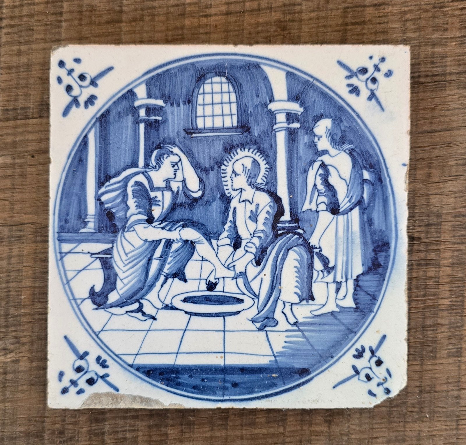 Antieke Delfts Blauwe Tegel - Bijbelse Voorstelling, Antiek en Kunst, Antiek | Wandborden en Tegels, Ophalen of Verzenden
