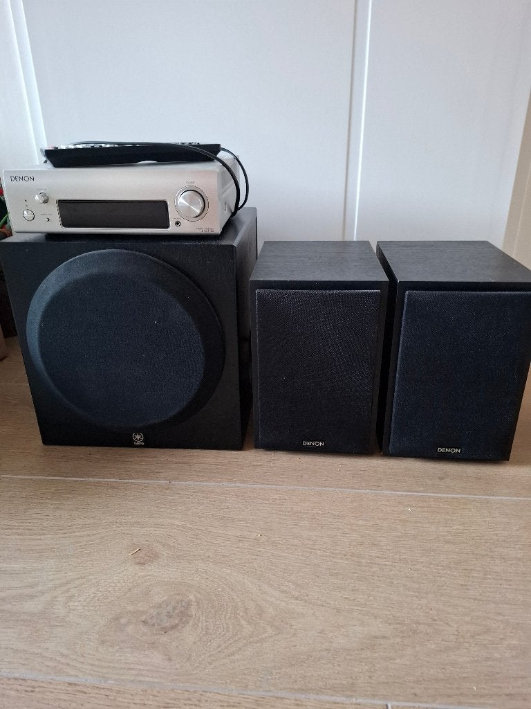 Denon reciever met denon boxen en Yamaha subwoofer, Ophalen, Gebruikt, Denon, 60 tot 120 watt