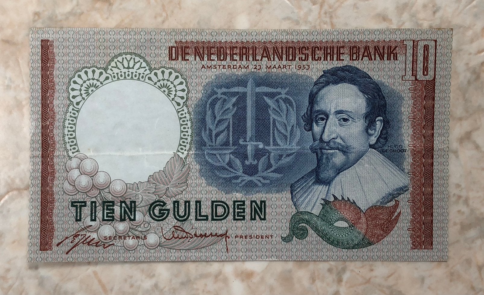 10 gulden 1953, Hugo de Groot., Postzegels en Munten, Bankbiljetten | Nederland, Verzenden, 10 gulden, Los biljet