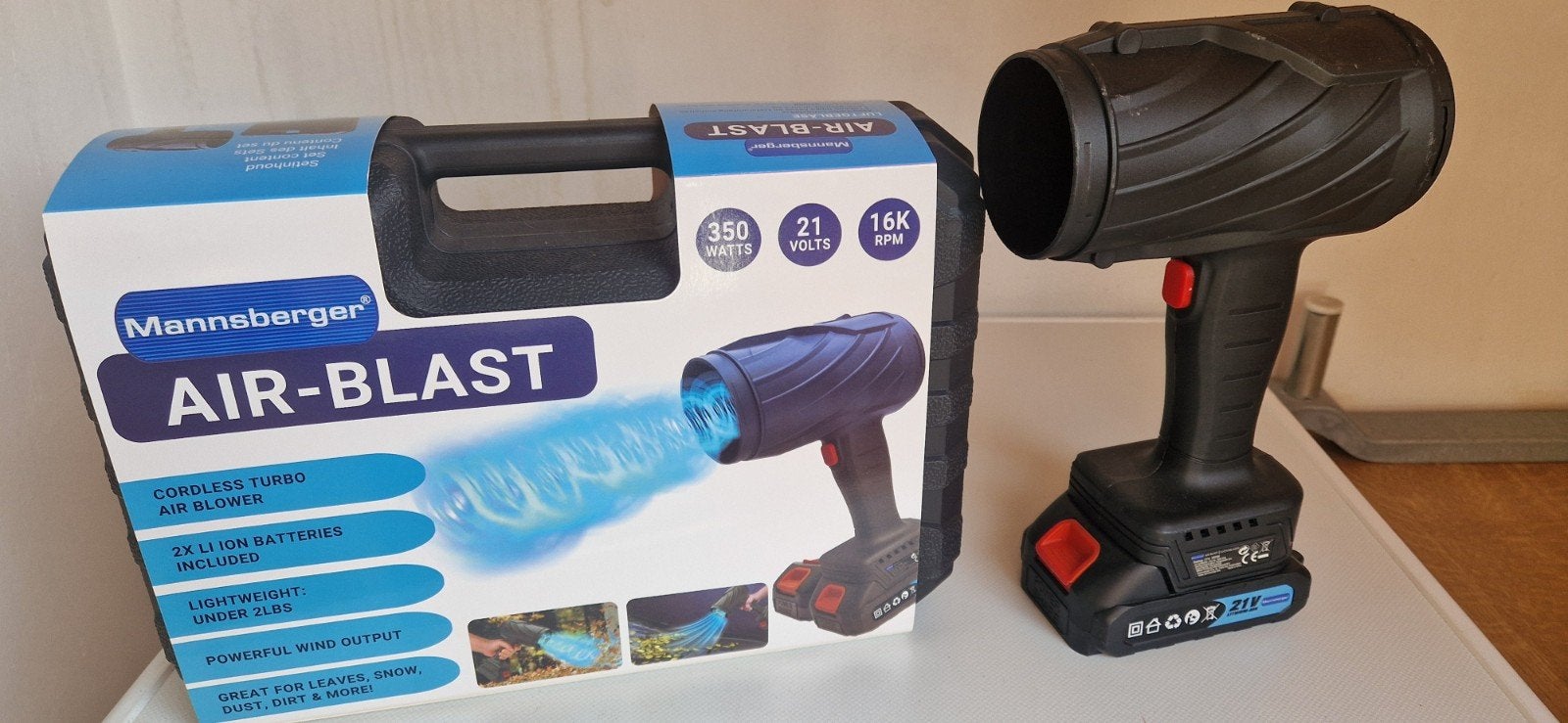 Mannsberger Air-Blast Draadloze Turbo Luchtblazer, Doe-het-zelf en Verbouw, Gereedschap | Overige machines, Ophalen of Verzenden
