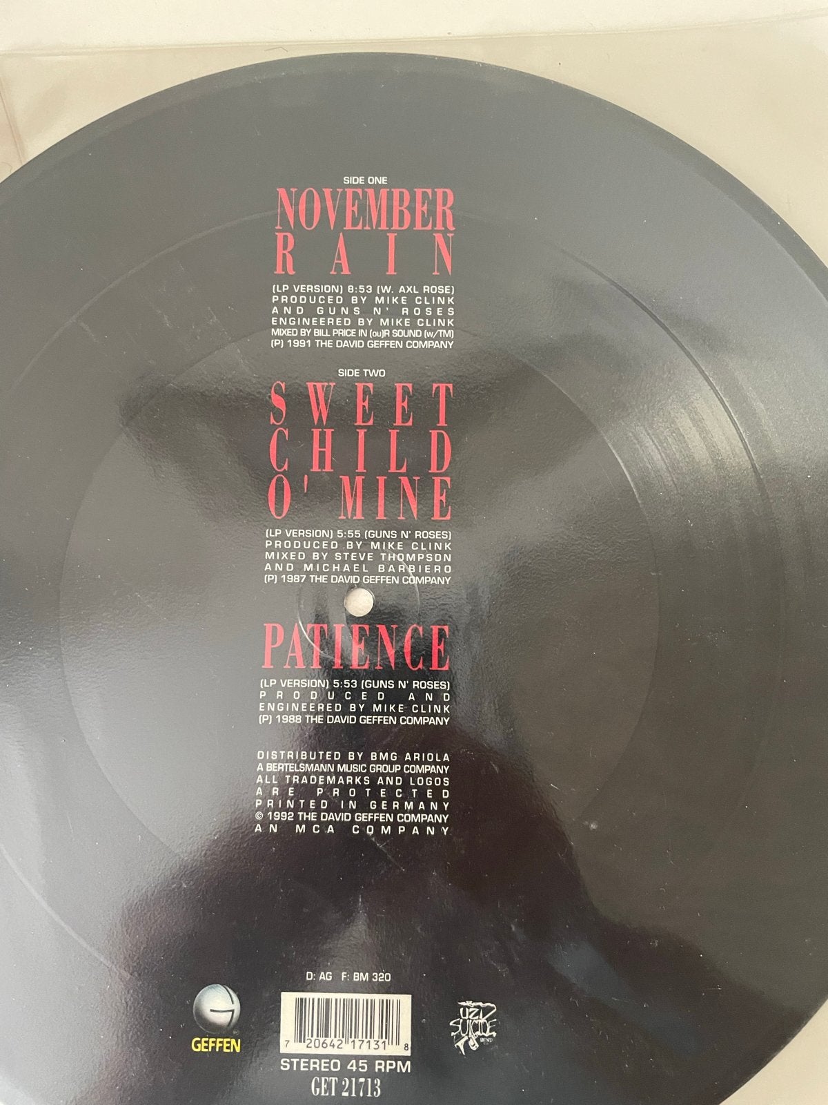 Guns N' Roses - November Rain / Sweet Child O' Mine LP, LP, Ophalen of Verzenden, Zo goed als nieuw, Picture disc